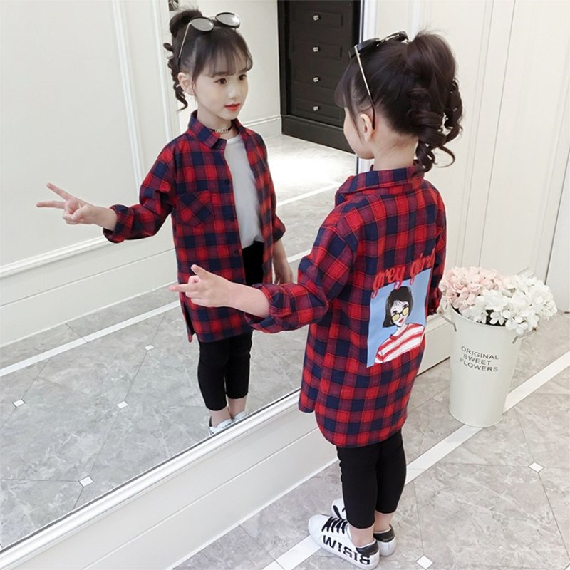 loose-fitting áo triều cô gái áo sơ mi kẻ sọc mùa xuân dài 2019 áo inch mới trẻ em dài tay bông vừa của.