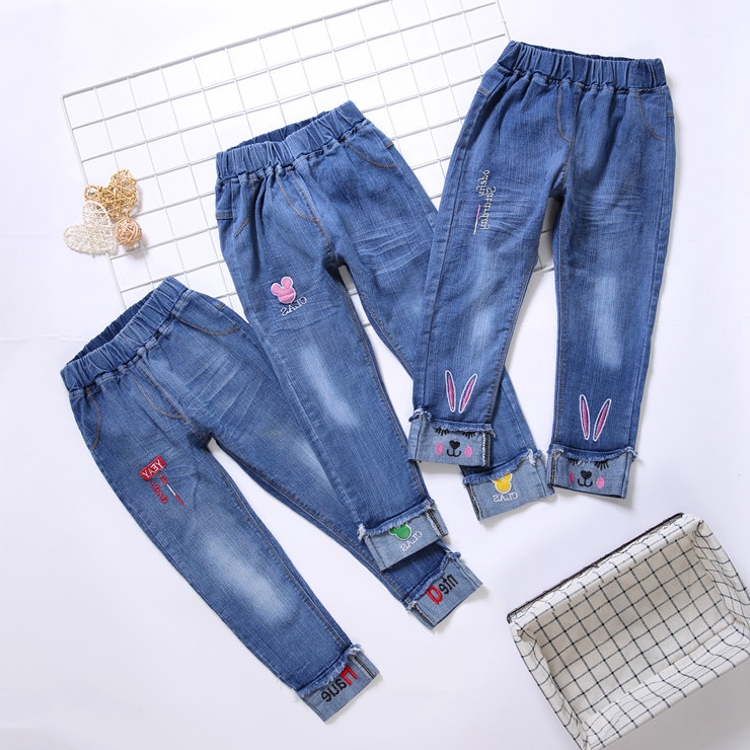 Girljeans mùa xuân cô bé quần âu trong quần kích thước của trẻ em quần đàn hồi trẻ em 3579 tuổi quần duy nhất.