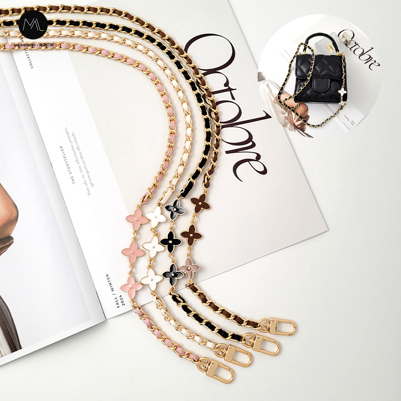 Suitable for Chanel Bag Chain Accessories Modification, Chanel Bag Strap, Mahjong Bag Shoulder Strap, Crossbody Four-Leaf Clover Leather Chain