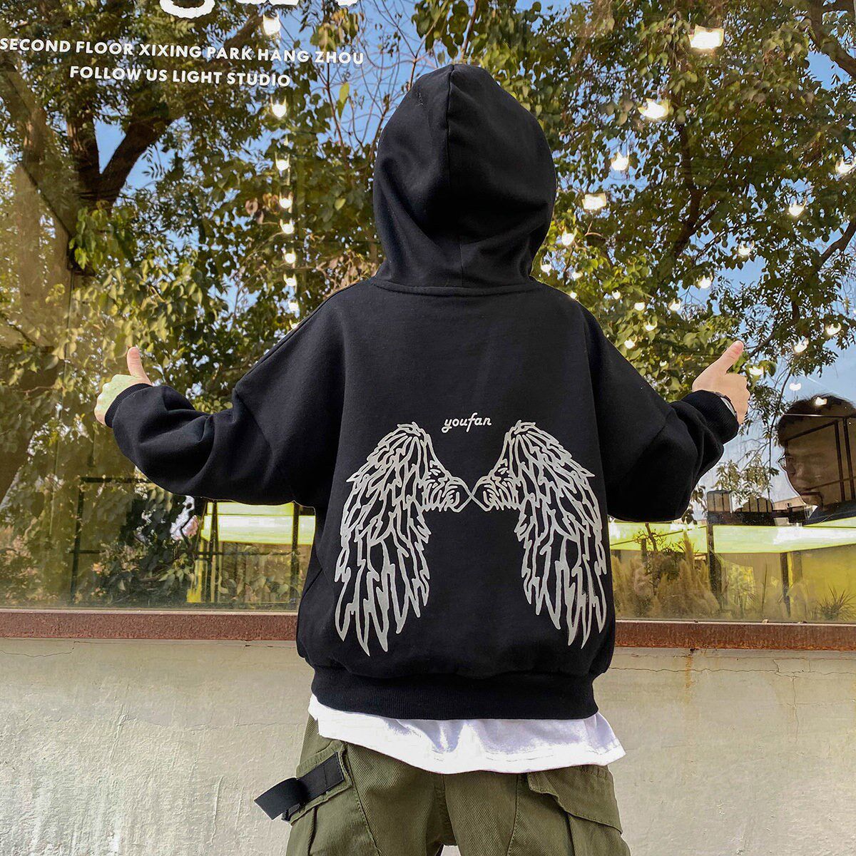 Boy sweater 2021 new spring and autumn models foreign style tide spring boys hooded children's spring top black thin section