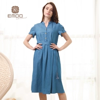 EMOO Yangmen mùa hè mới của phụ nữ phụ nữ giản dị váy dài ren lỏng và váy denim mỏng - Váy dài