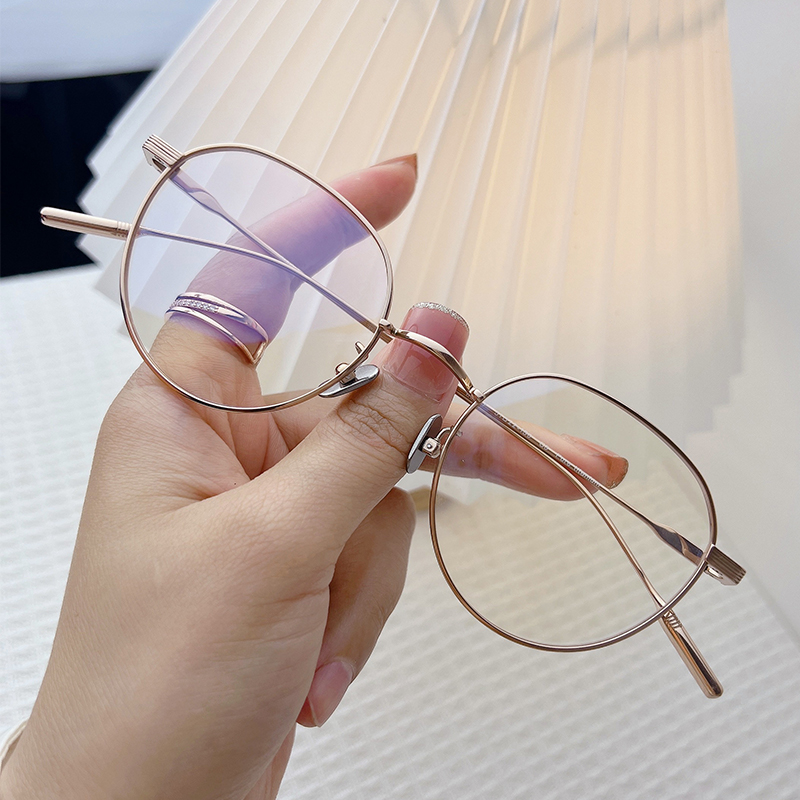 Han glasses frame color glasses female pure titanium anti-blue polygon discoloration glasses appear small myopic mirror