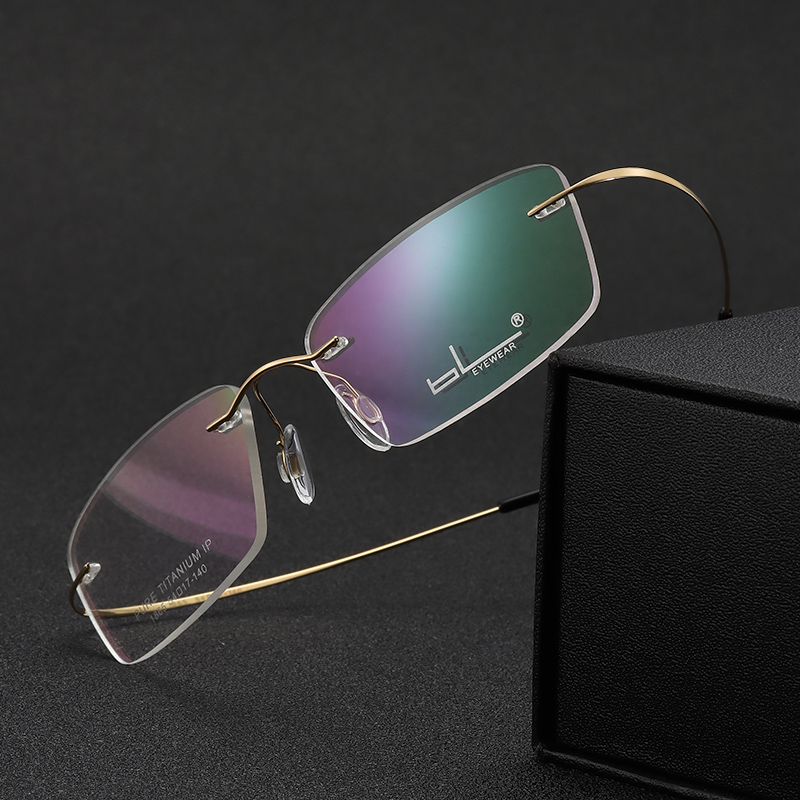 Pure titanium glasses frame myopia ultra-light men's models with degrees big face and small face can wear elastic non-clamping gold wire glasses