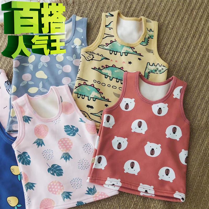 Childrens vest ấm áp cộng với nhung childrens phim hoạt hình ấm vest nam và nữ cộng với nhung vest trẻ em vest chạm đáy.