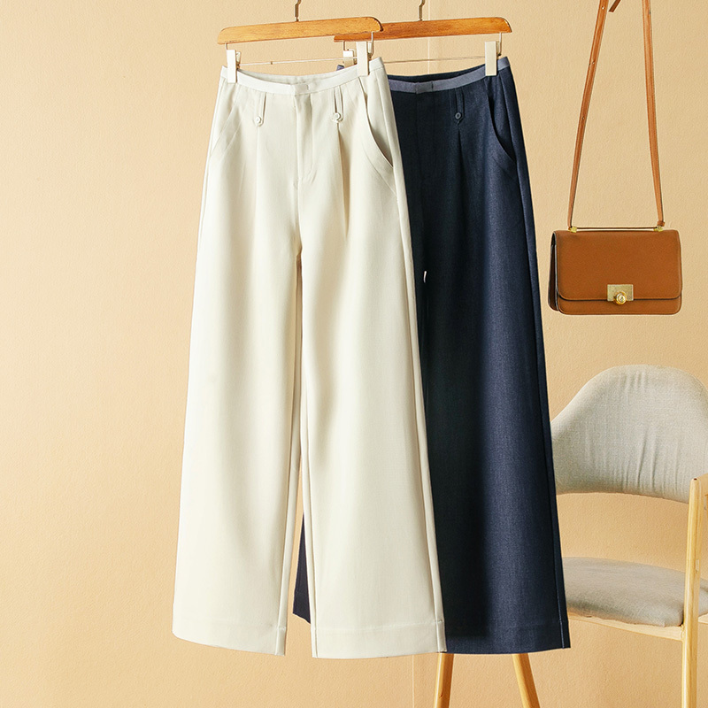 Stylish and Casual High-End Women's Color-Blocked Slim-Waist Drapey Long-Leg Casual Suit Pants 50033