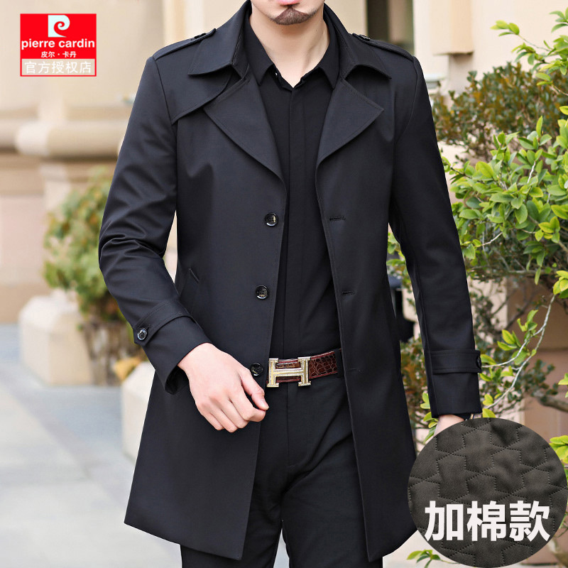 Pierre Cardin Mens 2022 Mid-Length Trench Coat Men's Fall Thin Business Casual Trench coat Spring and Autumn Coat Men