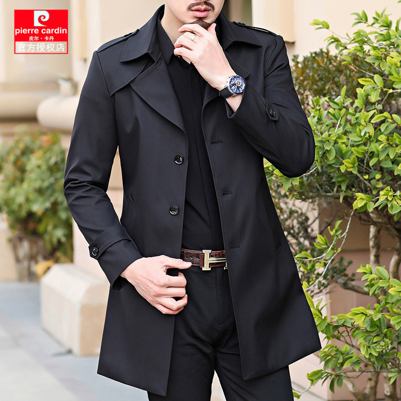 Pierre Cardin mid-length windbreaker men's 2023 spring and autumn new Korean style jacket lapel spring handsome dad outfit