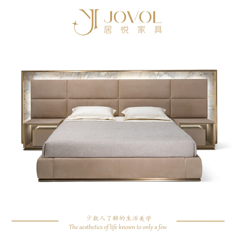 Light Luxury Style High-End Leather Art Double Bed Pandora Luxury Stone Master Bedroom Wide-Screen Bed Villa Large Flat Leather Double Bed