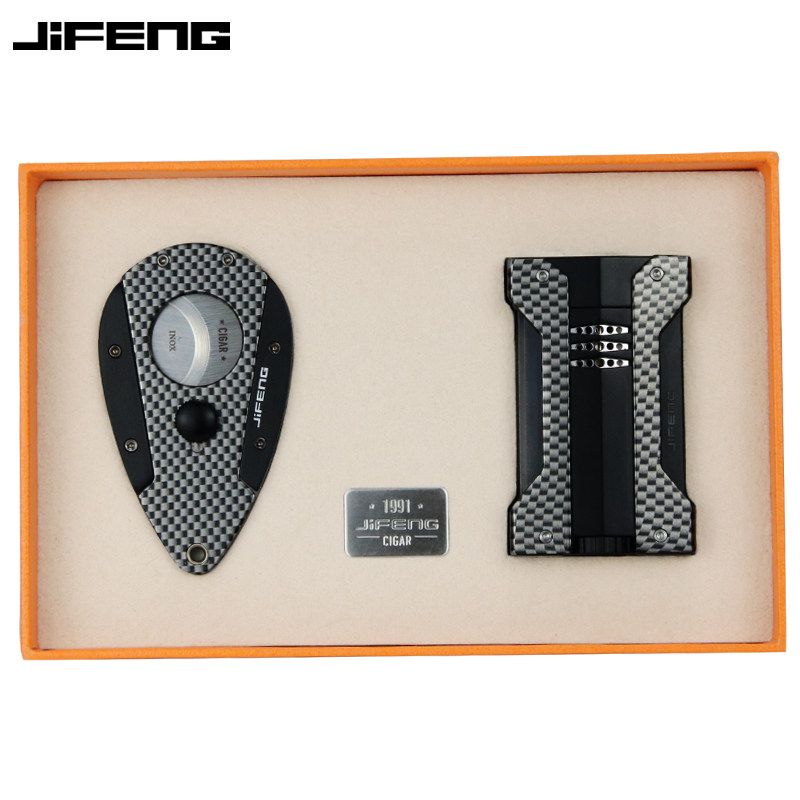 JIFENG Cigar Scissors Set Carbon Fiber Stainless Steel Scissors Straightening Personal Tobacco