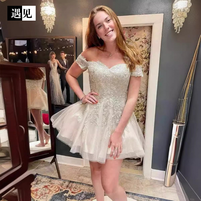 Women's Graduation Prom Evening Dress Short A-Line 2026 New Style Cocktail Party Off-Shoulder Princess Dress Cross-Border Supply