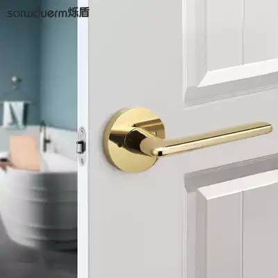 Shuo shield powder room door lock indoor bathroom toilet single tongue wooden door lock Golden mute keyless spherical three-bar lock