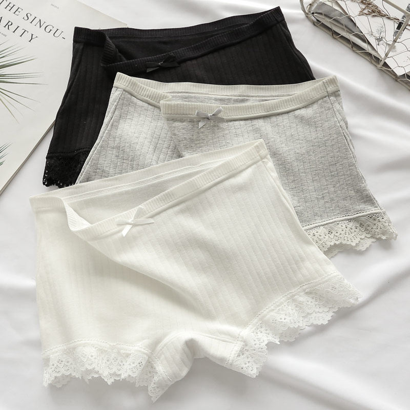 Black and white boxer panties female cotton boxer lace girls student safety pants anti-light two-in-one summer