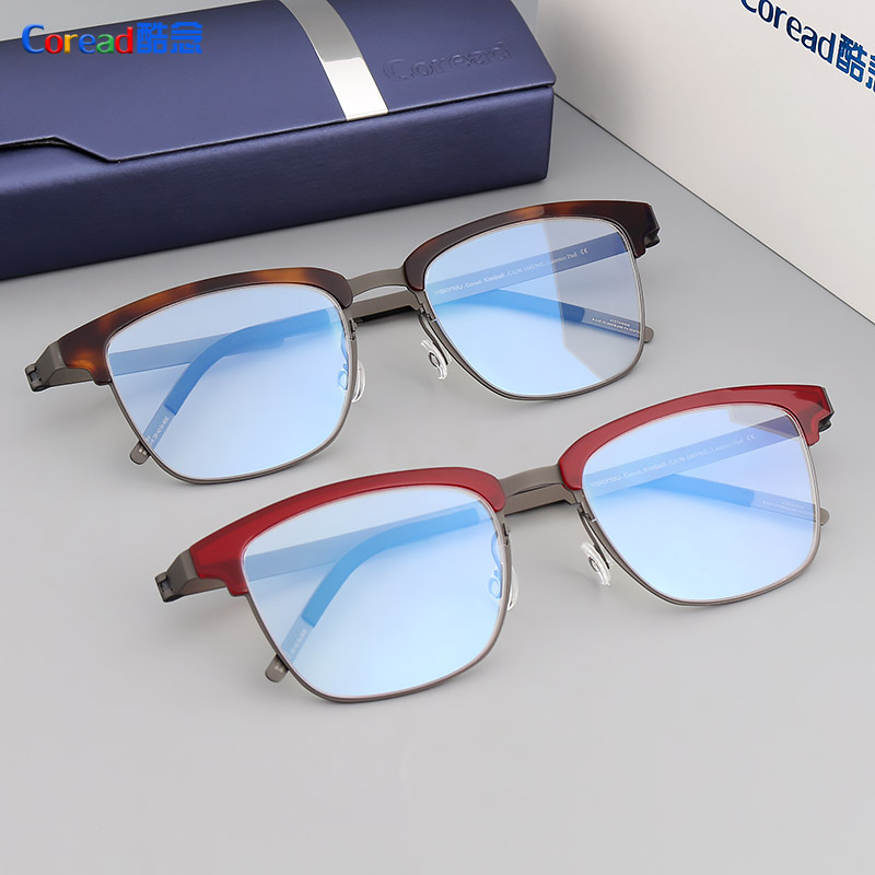 German design ultra light titanium frame eye frames men's retro second half frame flat light anti-blue light nearsightedness frame brow frame