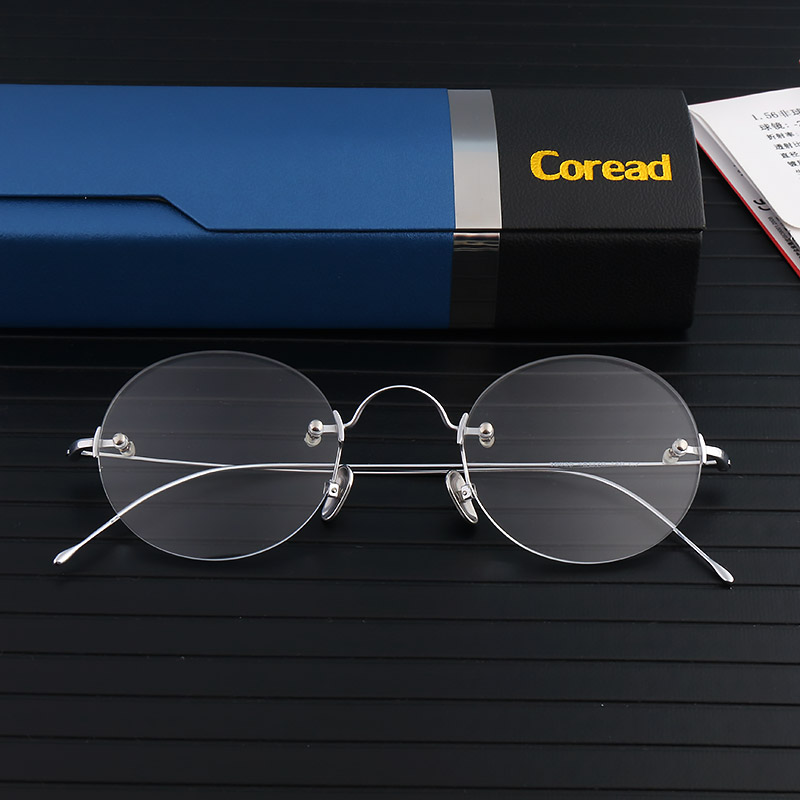 Dfaculties Crafts Oval without frame Glasses Frames Men Super Light Ultrafine Glasses Titanium Frame Women Retro Gold Silk Eye Racks