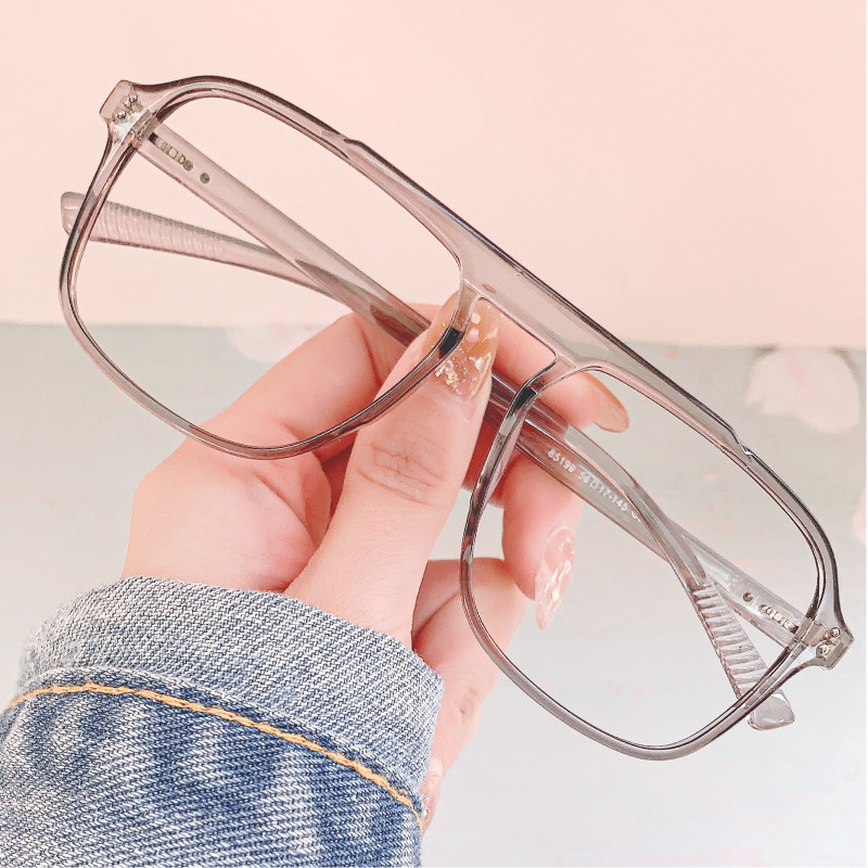 Black box retro large frame pilot double beam glasses large face net red light transparent myopia glasses full frame male and Korean version tide