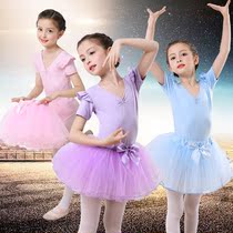 Childrens dance clothes Girls practice clothes Summer girls dance clothing short-sleeved cotton childrens one-piece tutu