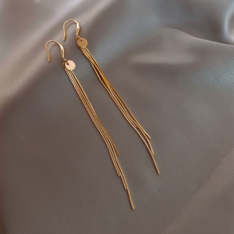 Korean temperament super fairy earrings female simple multi-layer metal tassel earrings personality wild face thin ear hook earrings earrings