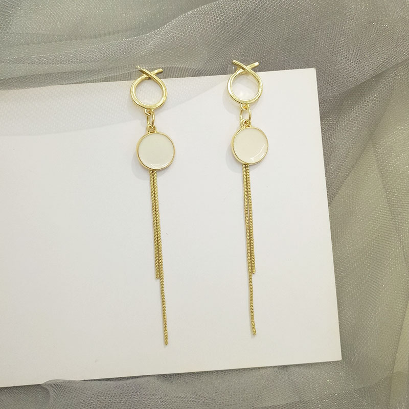 s925 silver needle South Korean minimalist flow Suearrings Temperament Long Version Round Drop Oil Ear Pins GIRL Tide Ear Pendant