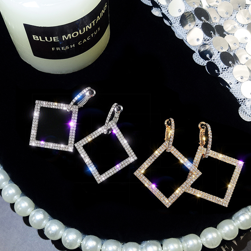 Geometric square with drilling ear nails exaggerating atmospheric square earrings female superfantasy red temperament ear crash tide