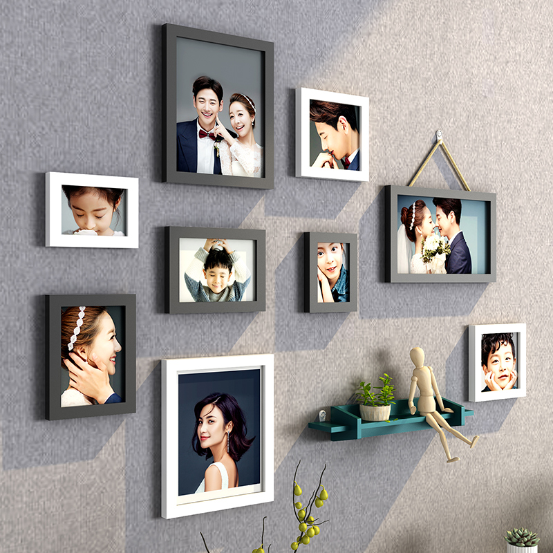 Photo wall decoration net red free punch photo frame hanging wall combination ins photo creative living room wall on the background wall