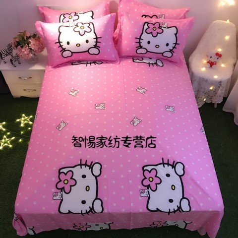 Hello Kitty phim hoạt hình mèo HelloKitty trẻ em bông giường ngủ ở một gia đình bốn ký túc xá sinh viên - Bộ đồ giường trẻ em 	bộ chăn ga gối quây cũi cho bé	