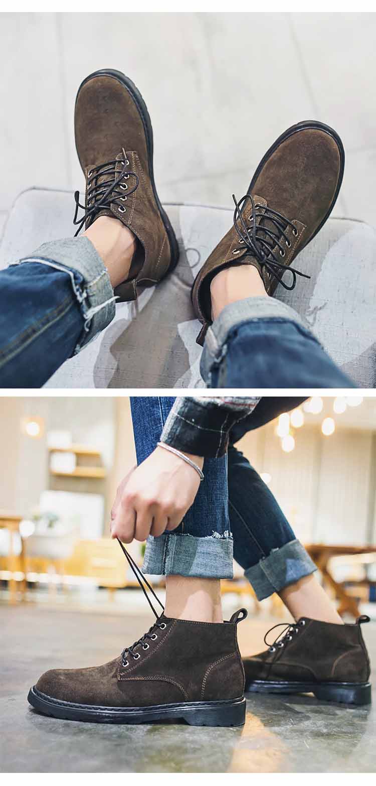 Mùa hè Martin khởi động nam cao retro Anh giày da lộn nam ngắn giày thủy triều trong trang phục giản dị giày công cụ giày nam - Giay cao giày thể thao trắng