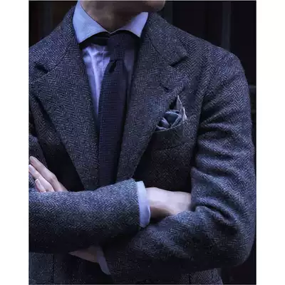 Tweed wool tweed suit Retro fishbone Blazer Blazer jacket Italian autumn and winter suit men