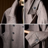 Мужская ретро куртка, длинное демисезонное шерстяное шерстяное пальто, средней длины, увеличенная толщина