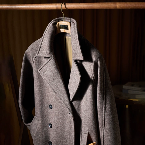 Мужская ретро куртка, длинное демисезонное шерстяное шерстяное пальто, средней длины, увеличенная толщина