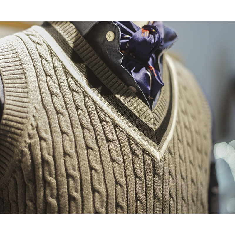 Cricket England Vintage cricket wool vest Ivy V-neck Striped pattern pullover wool vest men