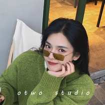 Retro box green sunglasses female ins Net red 2021 new sunglasses Korean tide street shoot cool hip hop