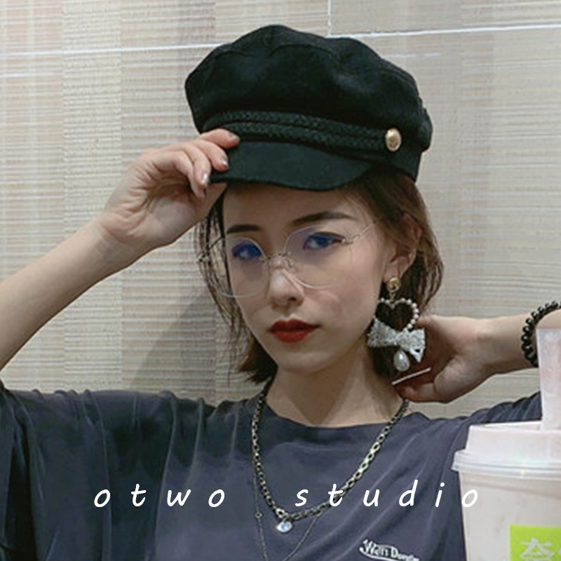 Oxygen II Classmates Anti-Blue Light Protection Eyewear Glasses Polygon no frame Temperament Big Frame Nearsightedness Spectacle Frame Woman Round Face Brief