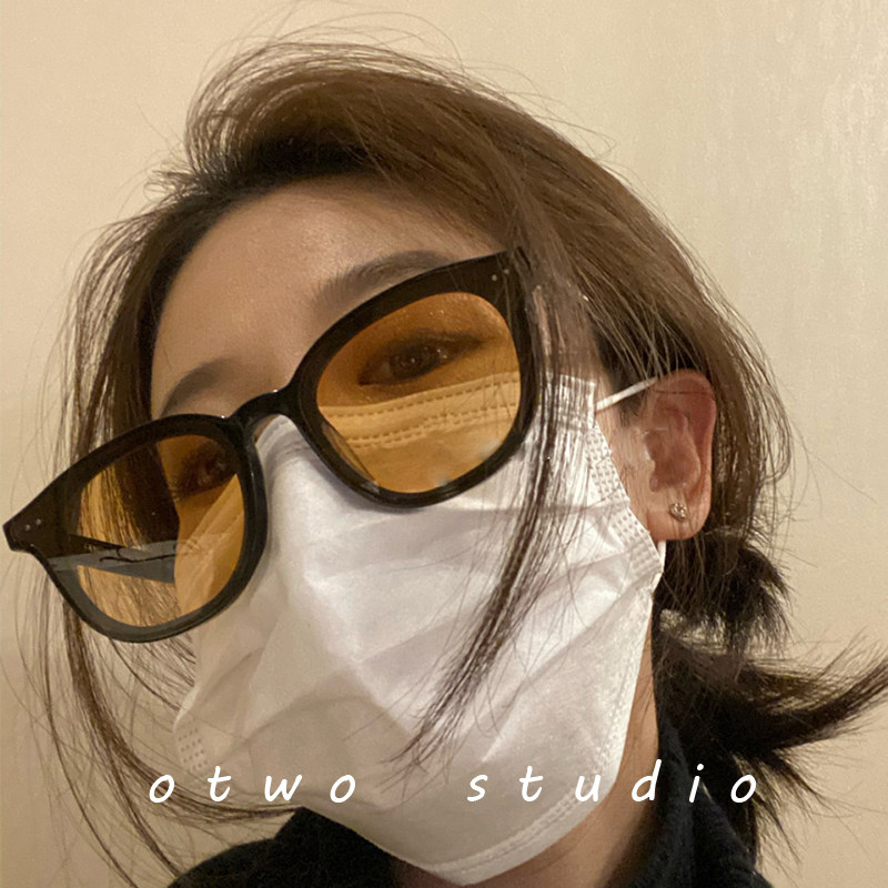 Tea colour gm yellow sunglasses lang woman summer ins wind small face style retro round face sunglasses 2022 new nemesis red