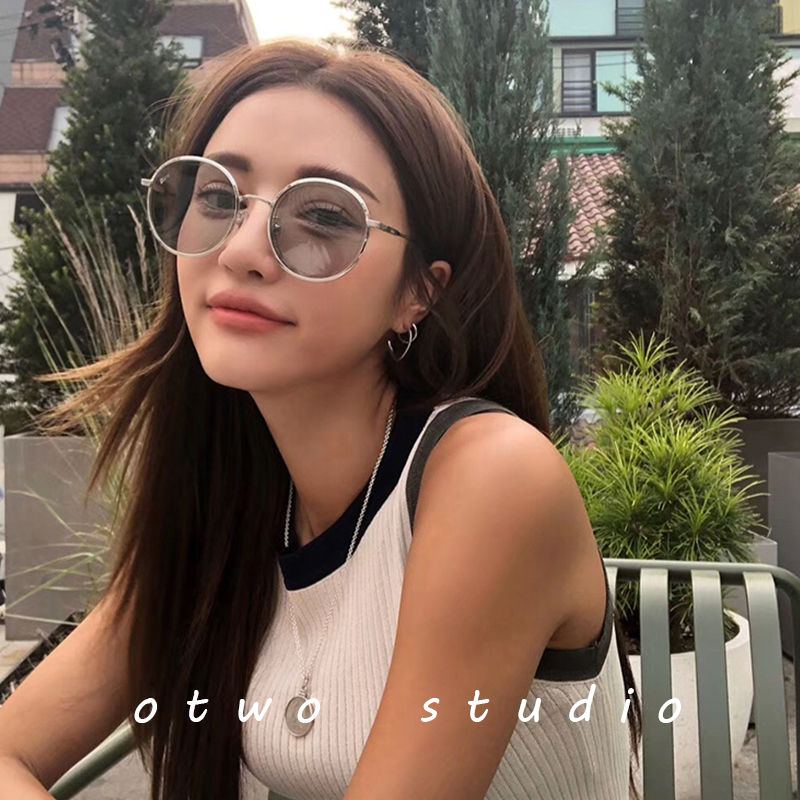 Big face big frame sunglasses round face Korean version of ins women's tide anti-ultraviolet sunglasses brown round slimming sunscreen