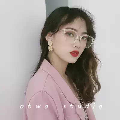 Transparent frame glasses frame Korean version of female tide retro oval frame glasses ins women Net red style myopia can be equipped with degrees