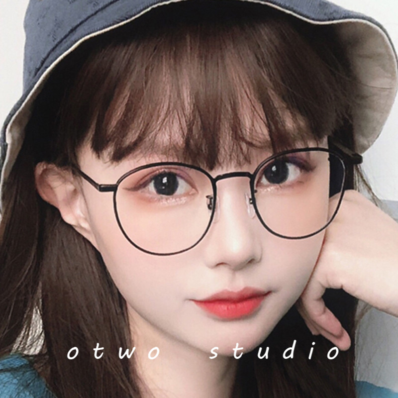 Black frame glasses color Artificial round face with thin metal glasses frame elliptical retro can be equipped with myopia frame in