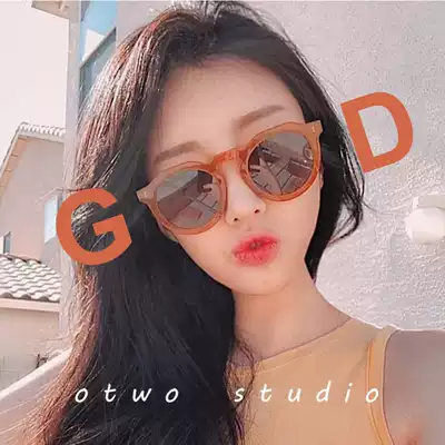 Cute retro ins big thick frame jelly yellow orange round face sunglasses Harajuku travel sunglasses female
