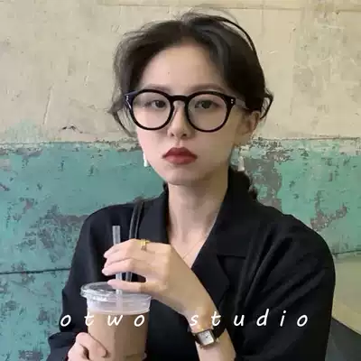 Black glasses frame Oval Round face thick frame plain glasses Korean version of female tide with myopia Net red retro flat mirror