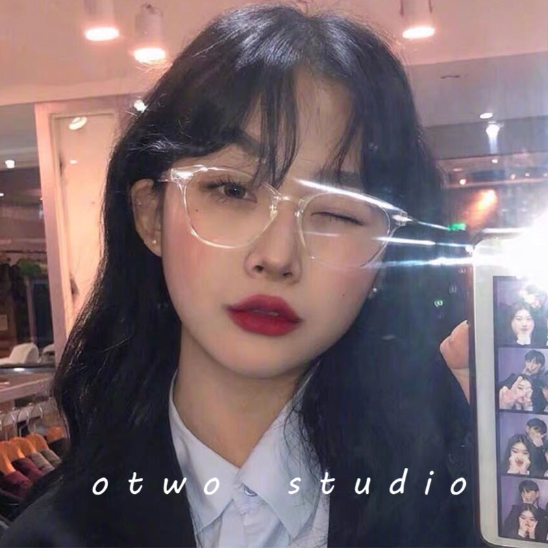 Small frame glasses myopia Korean version ins female tide can have degrees of anti-blue light flat mirror male transparent frame glasses frame plain face