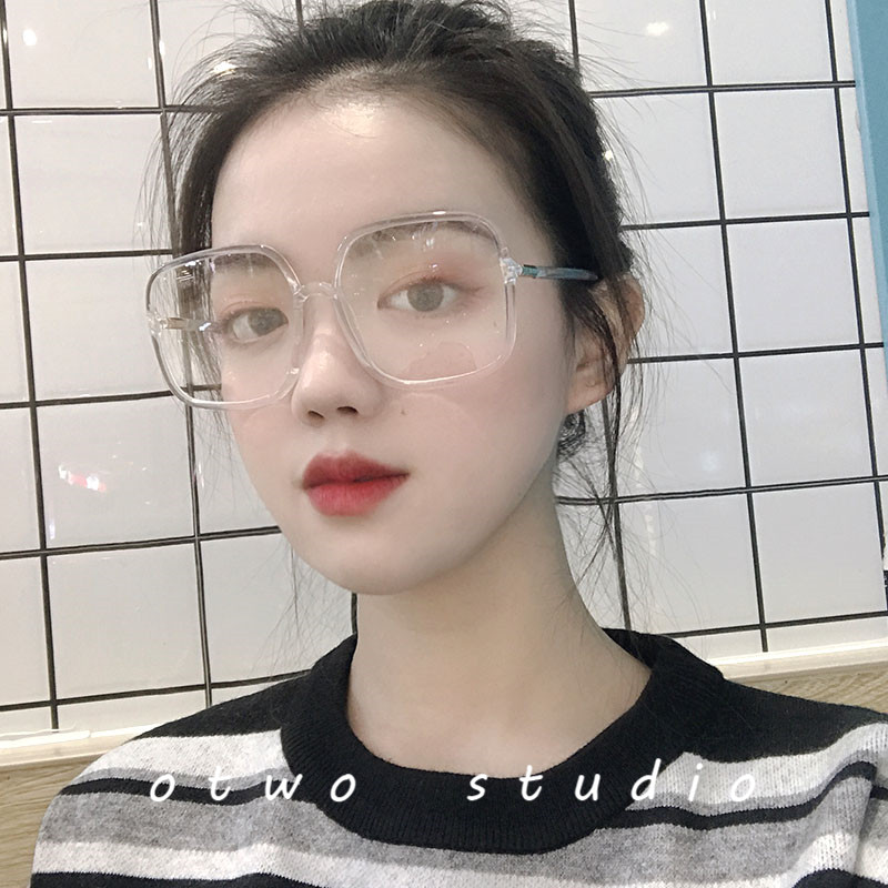 Transparent glasses super large frame women's face small glasses frame big face thin square goggles anti-blue light artifact artifact
