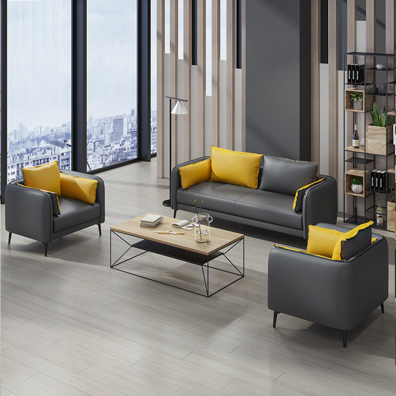 Office sofa leather simple modern business reception and guest leisure office sofa coffee table combination three people
