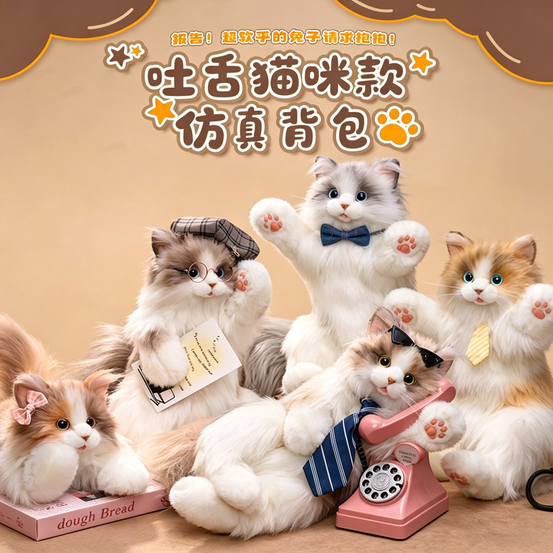 Simulated Cat Backpack, Ragdoll Cat Plush, High-End Simulated Cat Backpack, Girl Gift, Kitten Doll, Genuine