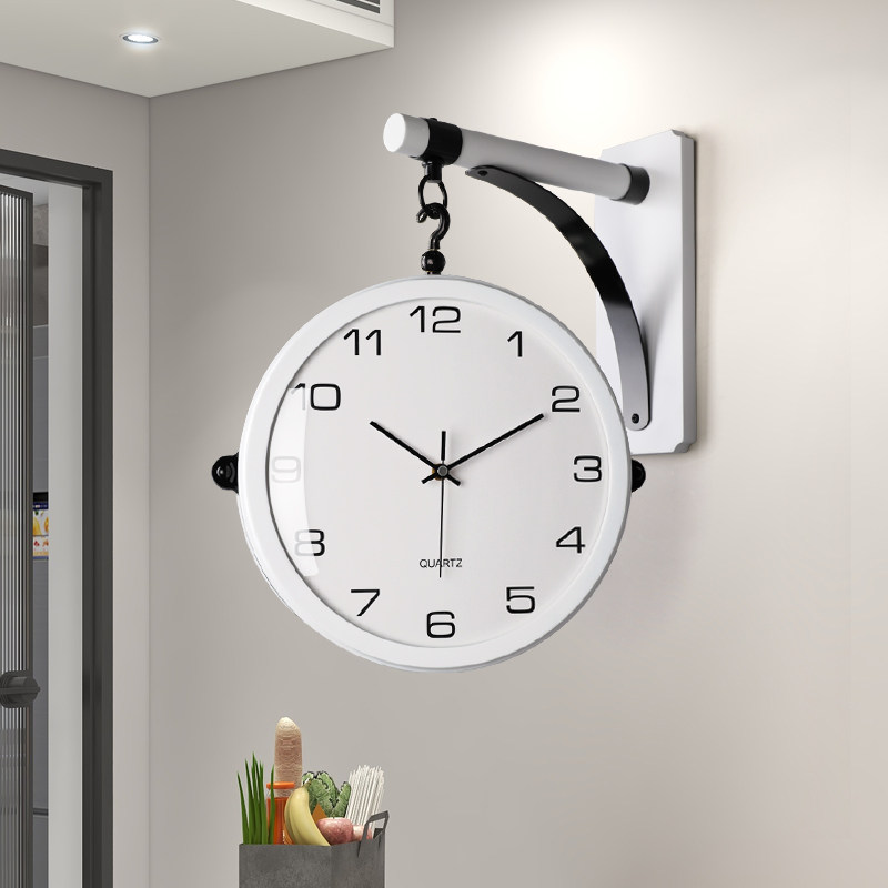 2023 new double-sided solid wood wall decoration hanging clock living room home fashion timepiece modern atmosphere light lavish clock-Taobao