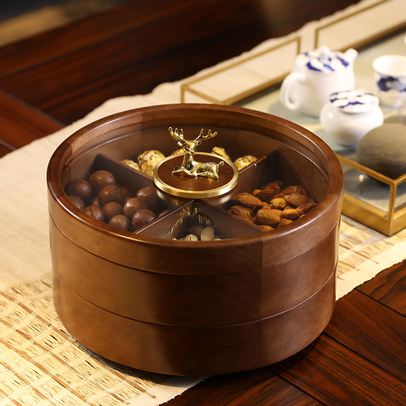 Solid wood new Chinese 2021 new household fruit plate living room tea table light luxury dried fruit box high-end snack storage box