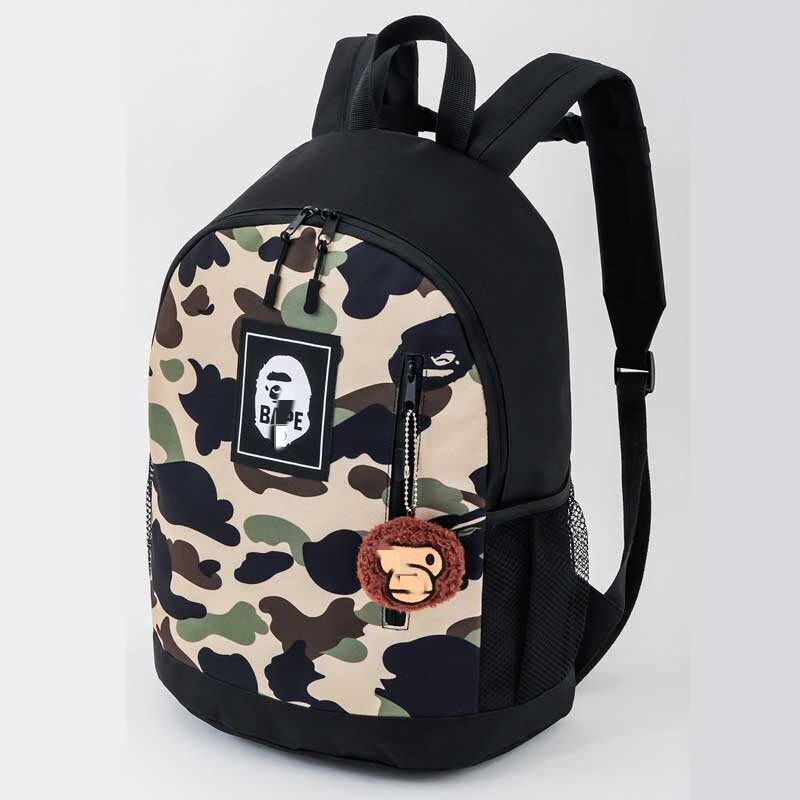 Japanese Magazine's New Bape Ape-Themed Youth Camouflage Waterproof Backpack with Cute Doll Design, in Stock