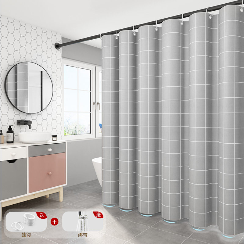 Bathroom bathroom curtain bathroom cut water partition cloth bathroom door waterproof curtain anti-mold thickness set free punching curtain