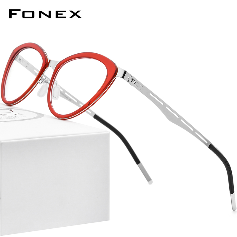 FONEX Ultra Light No Screw Nearsightedness Spectacle Frame Woman New Cat Ear Korean Version Tide Slab Large Face Full Frame Accessories