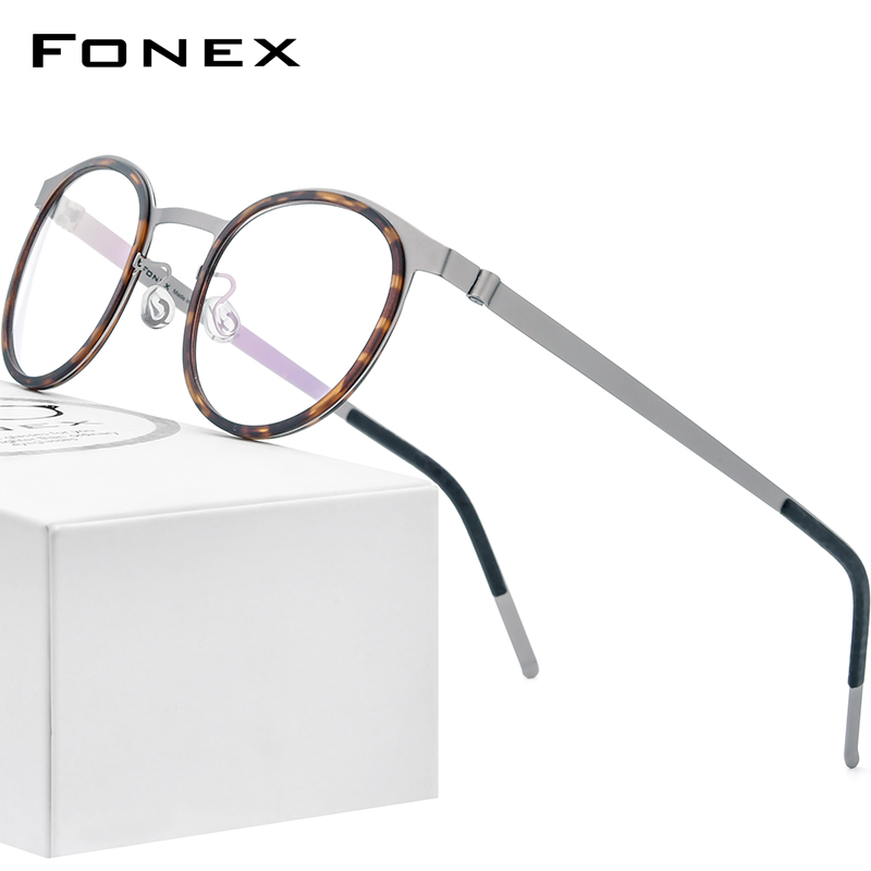 Mirror FONEX ultralight alloy nearsightedness glasses frame male without screw retro round spectacle frame female fit mirror