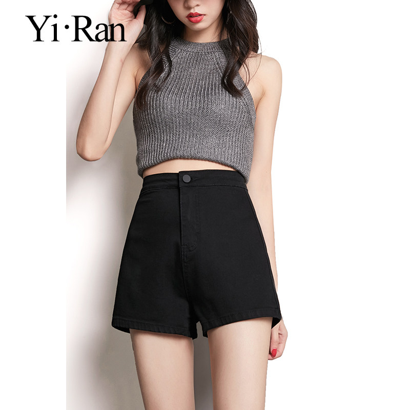 Black Jean Shorts Woman Summer Thin High Waist A-word Loose Skin Stretch Stretch Wear Trousers
