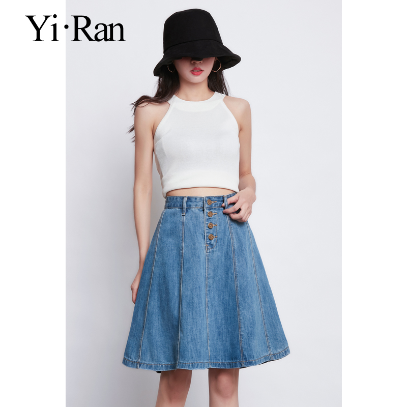 The jeans half - body skirt tall 2023 new Korean edition is thin medium - long skirt a - word skirt short skirt summer